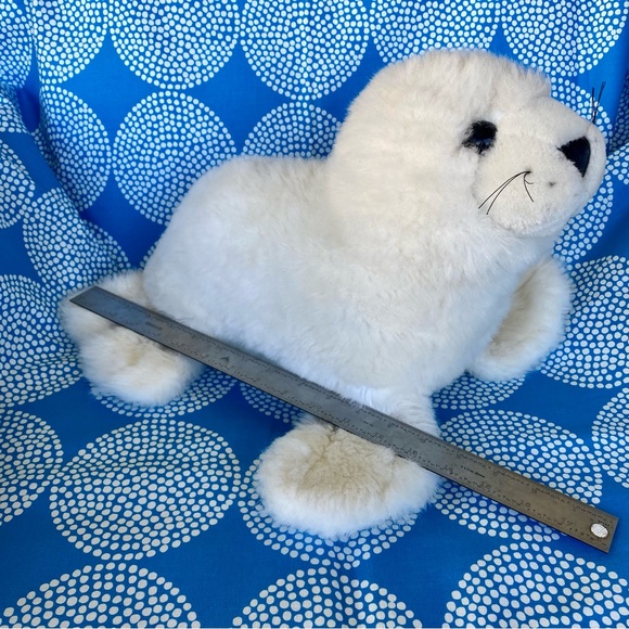 Retro White Baby Harp Seal Pup Stuffed Toy Plushie Large - Picture 6 of 10